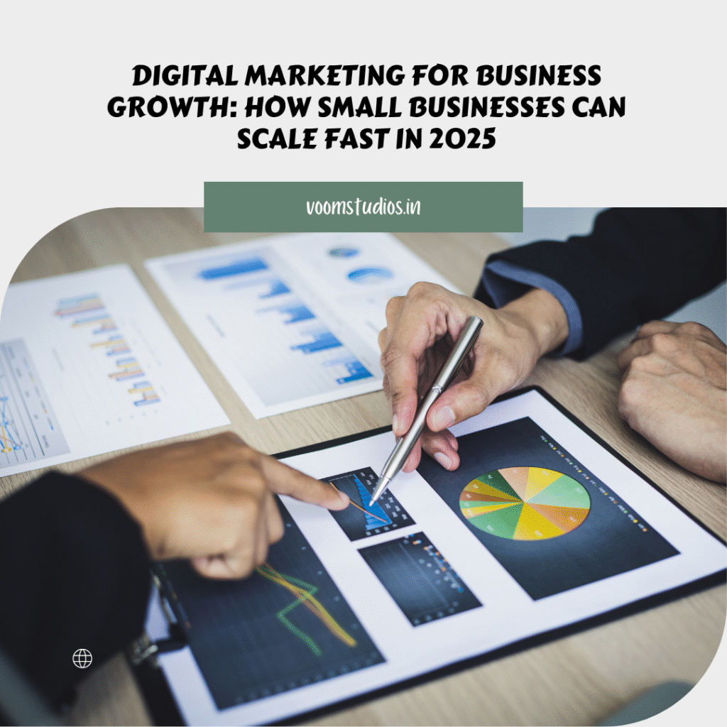 Business professionals analyzing digital marketing growth charts and strategies on a tablet and documents – representing digital marketing for business growth in 2025.